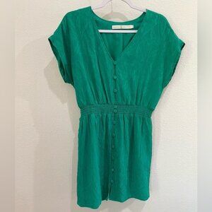 Marie Oliver Silk Contemporary Button Mini Dress Floral Preppy Feminine Green